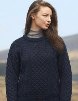 Aran Crew Neck Sweater in Black Watch