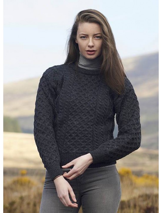 Aran Crew Neck Sweater in Charcoal