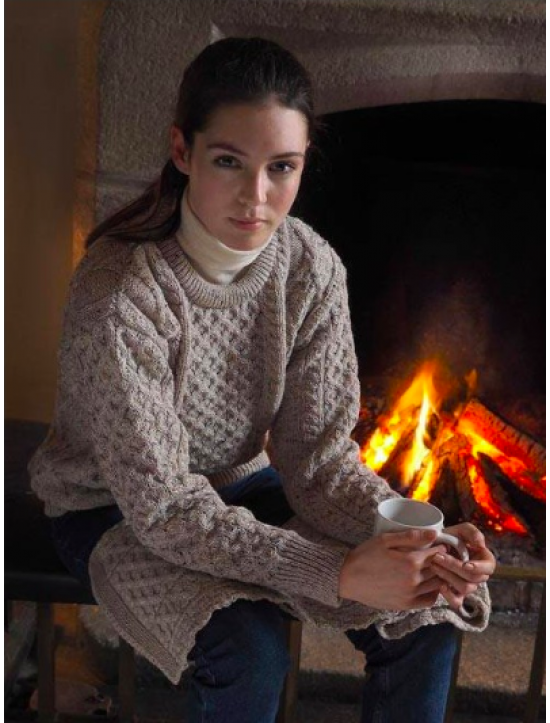 Aran Crew Neck Sweater in Natural Fleck