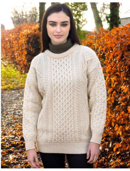 Aran Crew Neck Sweater in Natural