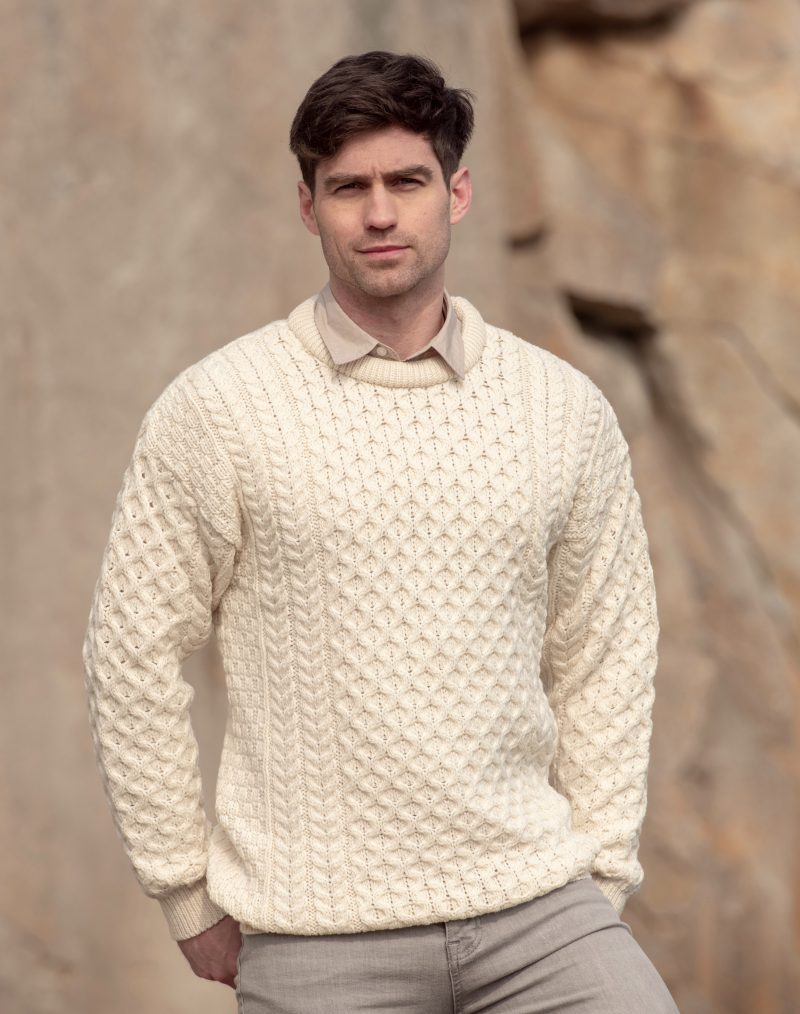Aran Crew Neck Sweater in Natural
