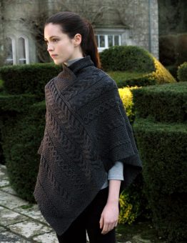 Aran Knit Poncho in Charcoal
