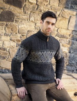 Celtic Jacquard Half Zip Sweater in Charcoal