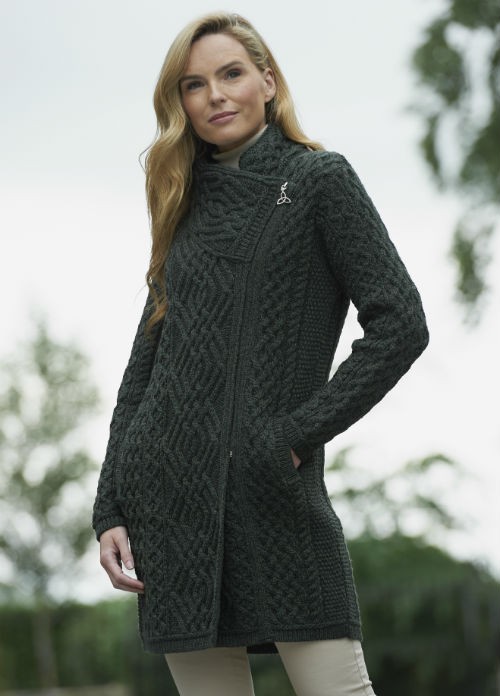Long Cardigan Side Zip in Army Green