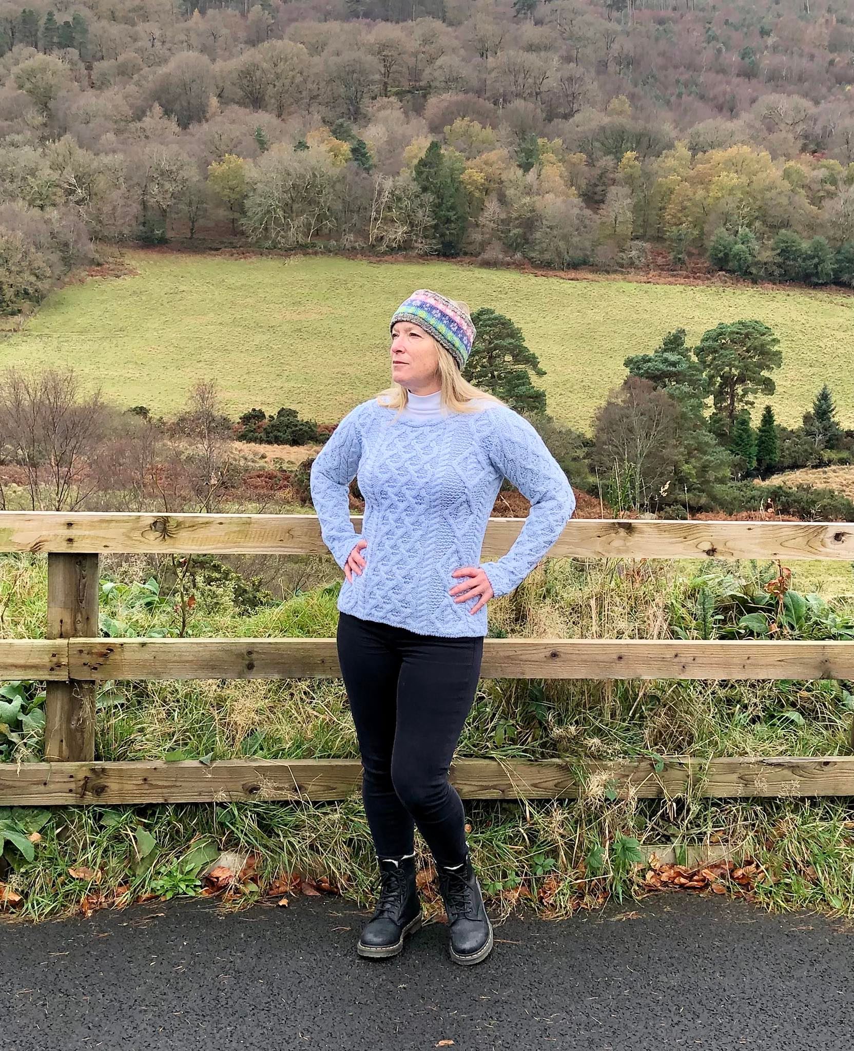 Cable Aran Knit Sweater in Pale Blue