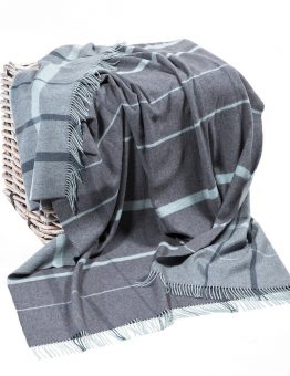 Merino Lambswool Blanket Grey & Duck Egg Check