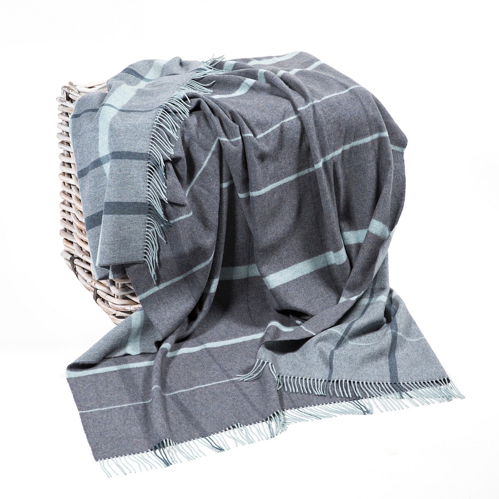 Merino Lambswool Blanket Grey & Duck Egg Check