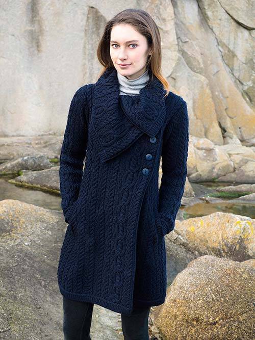 Long Merino Cardigan in Navy
