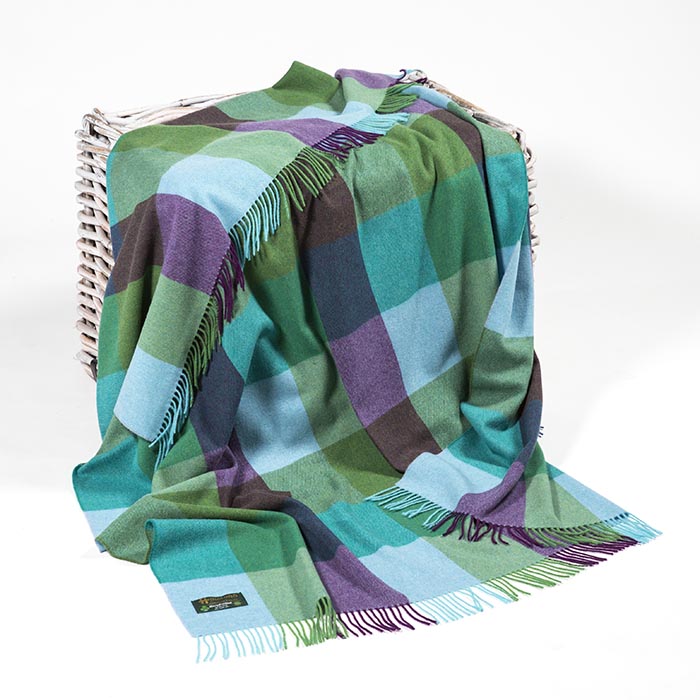 Lambswool Blanket in Blue, Purple, and Green