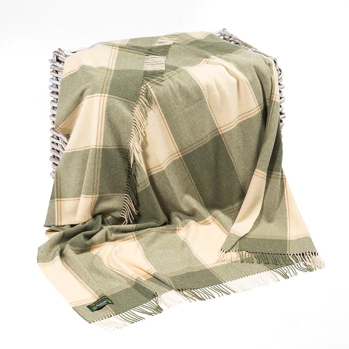 Lambswool Blanket in Green and Cream Check