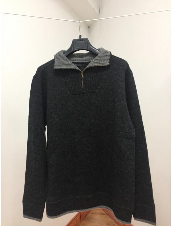 Lambswool Zip Neck in Charcoal