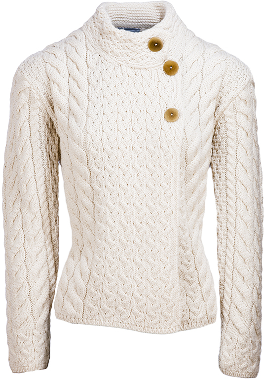 Merino Roll Neck Cardigan in White