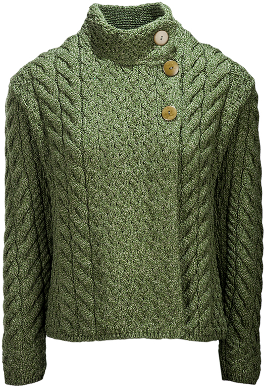 Merino Roll Neck Cardigan in Green