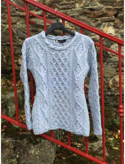 Cable Aran Knit Sweater in Pale Blue