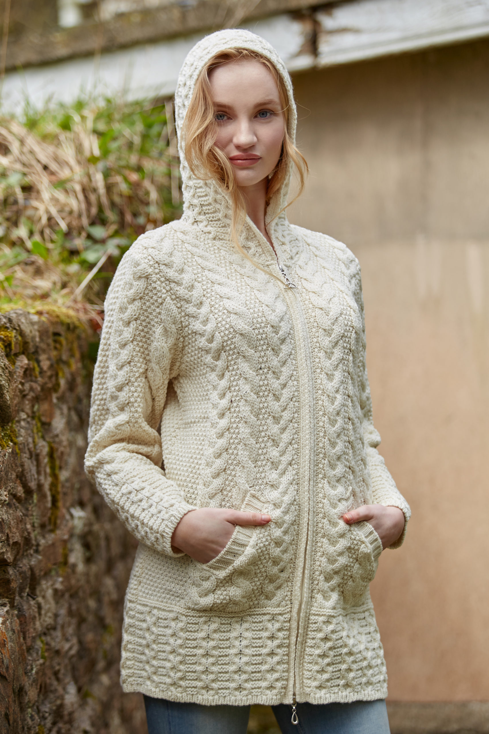 Hooded Zip Cardigan in Natural
