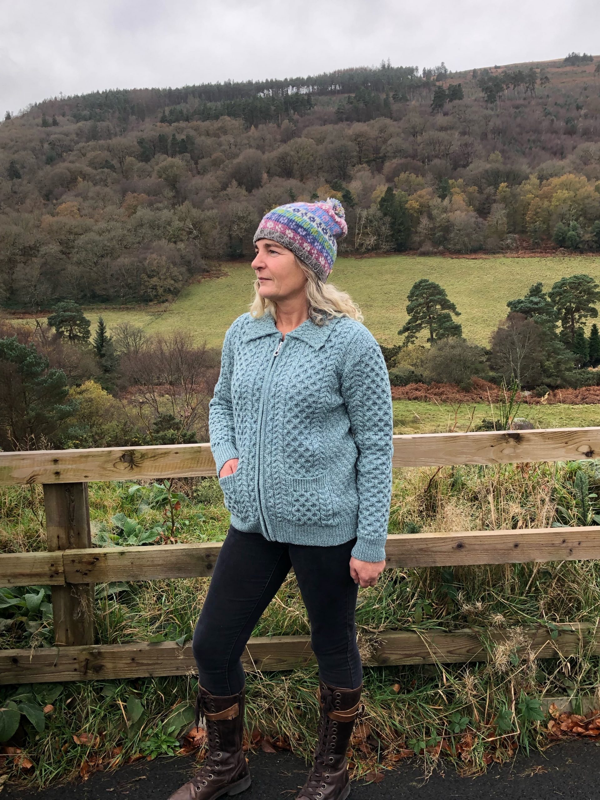 Knitted Zip Cardigan in Turquoise