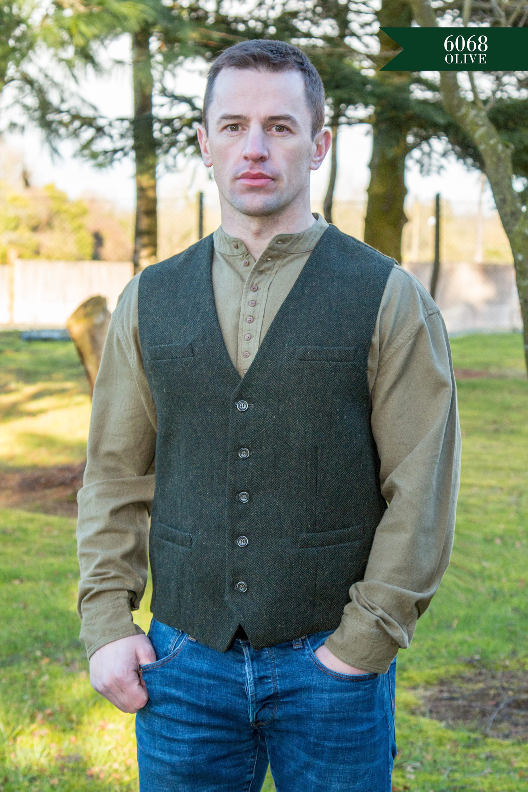 Mens Waistcoat in Olive