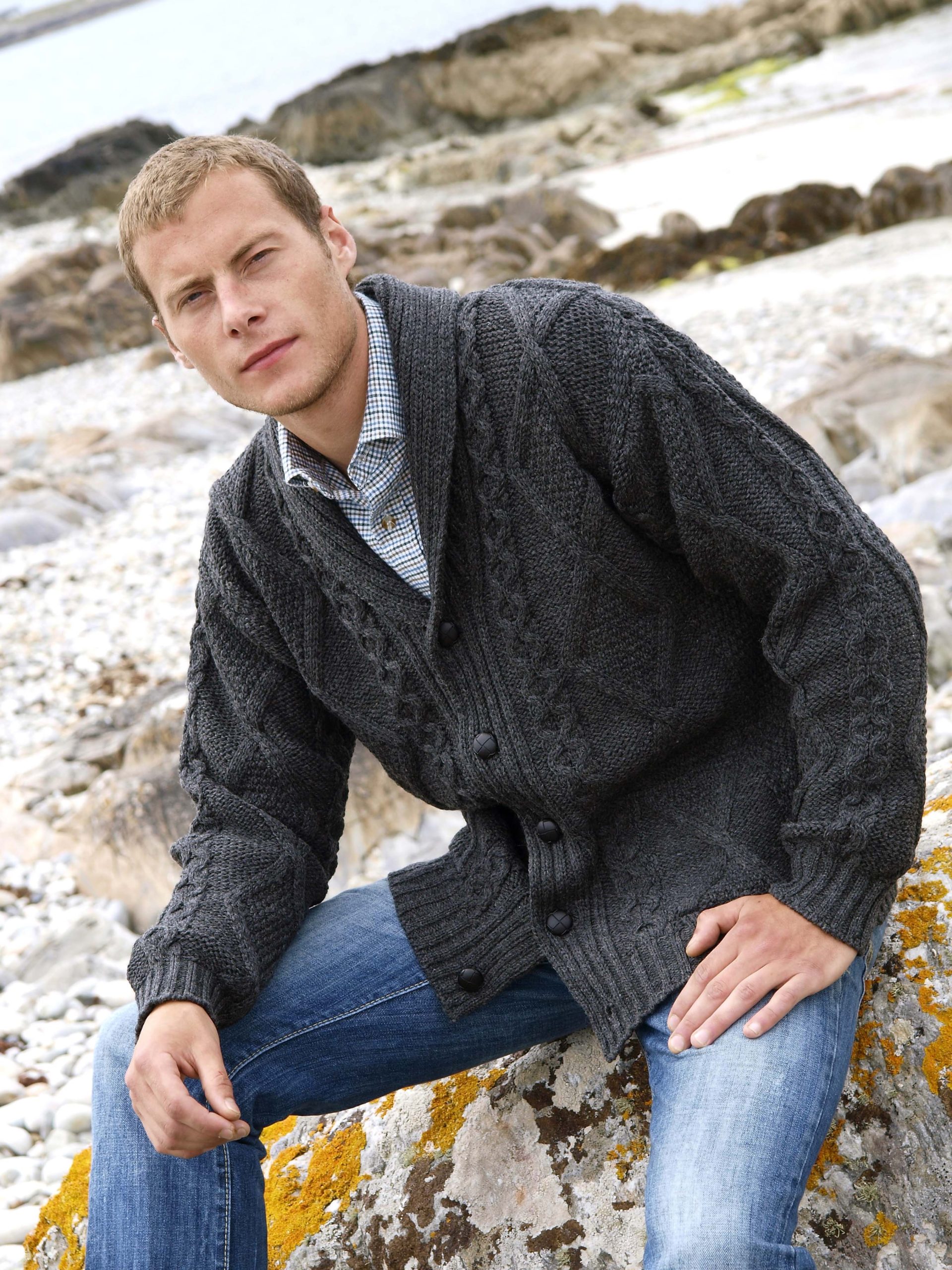 Aran Knit Cardigan in Charcoal
