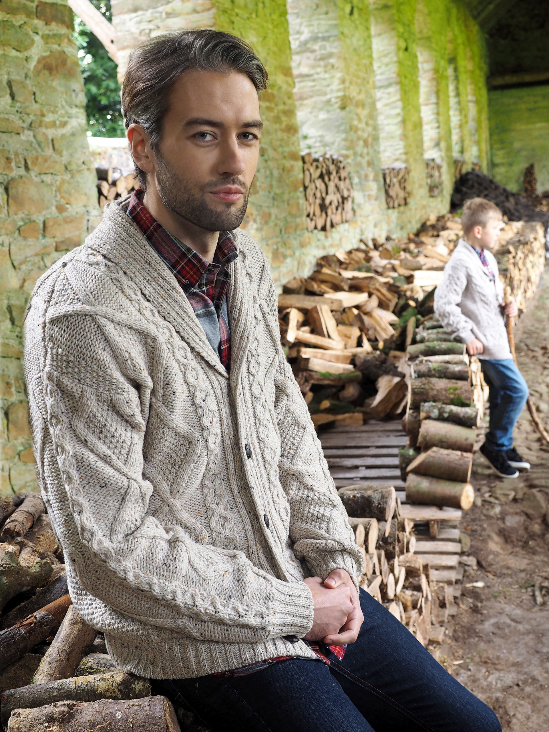 Aran Knit Cardigan in Parsnip