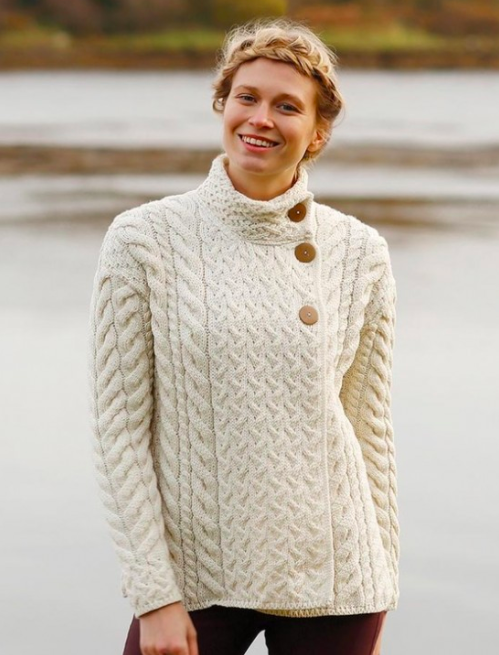 Merino Roll Neck Cardigan in White