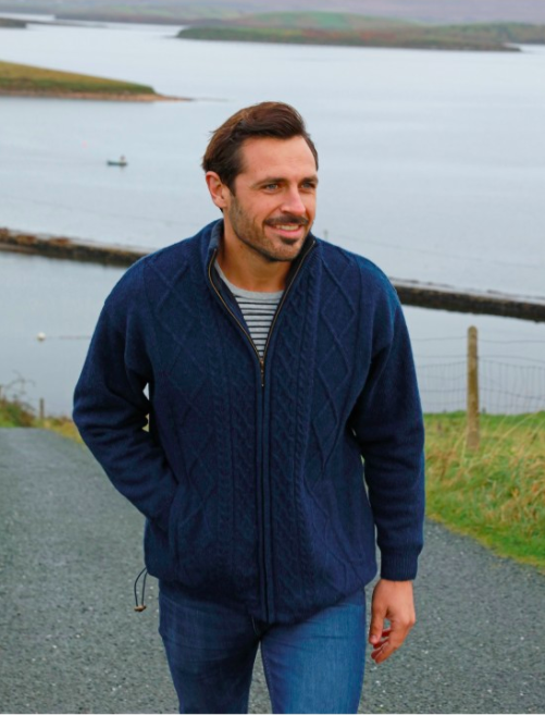 Lined Zip Cardigan in Blue
