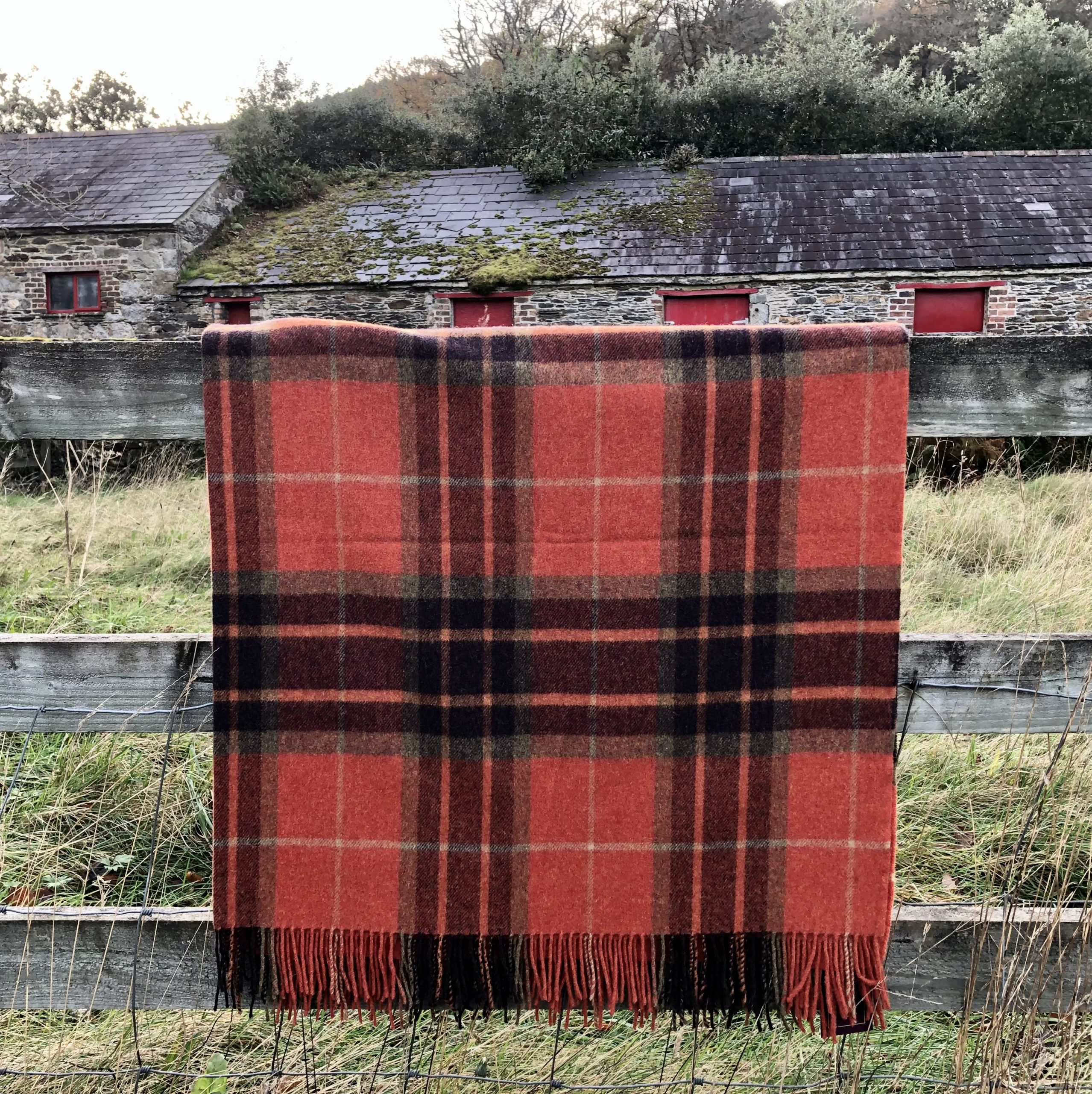 Lambswool Throw in Orange and Black