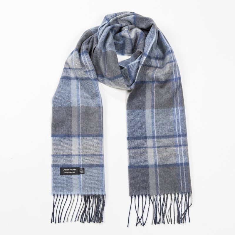Merino Scarf in Grey Blue Check