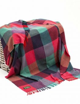 Lambswool Throw Bright Pink, Purple and Teal Block Check