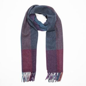 Lambswool Scarf in Teal, Rusts, Purple Herringbone Stripe