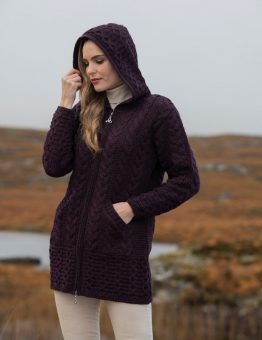 Hooded Zip Cardigan in Damson