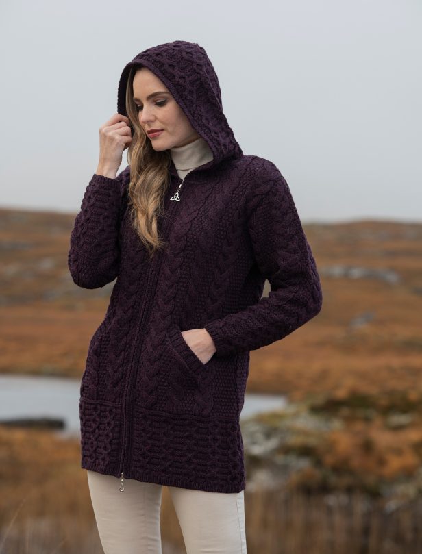 Hooded Zip Cardigan in Damson
