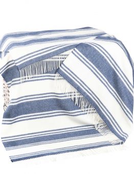 Merino Lambswool Blanket Blue & White Stripe