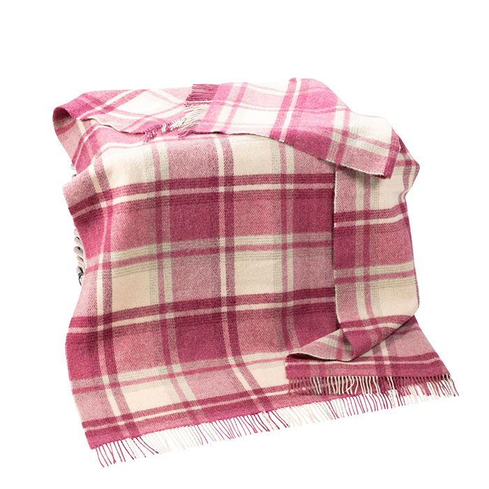 Large Wool Throw in Natural Pink Mix Plaid