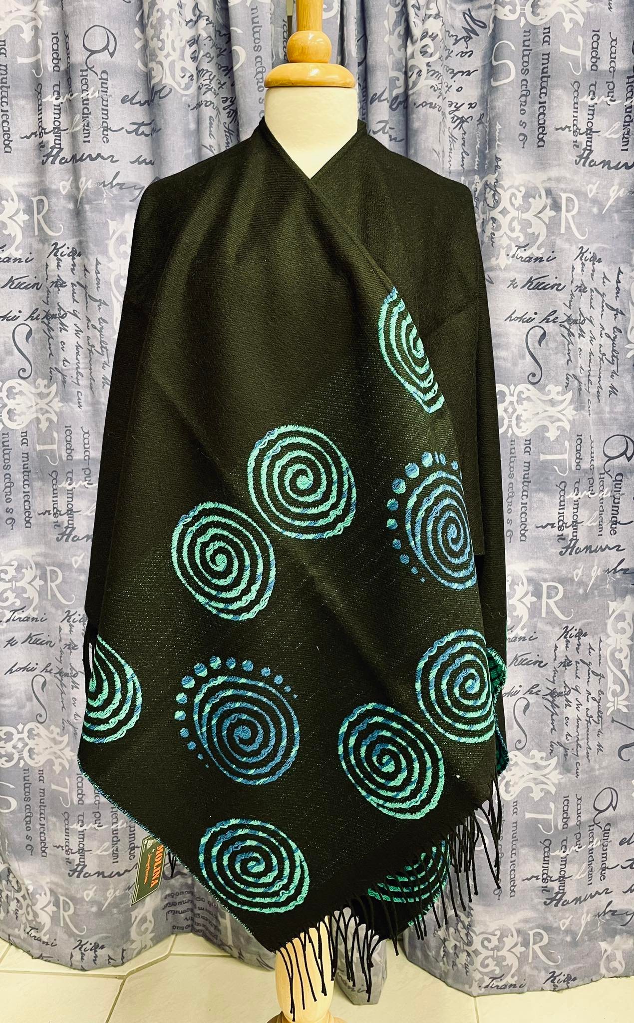 Black with Blue and Green Celtic Swirl Shawl