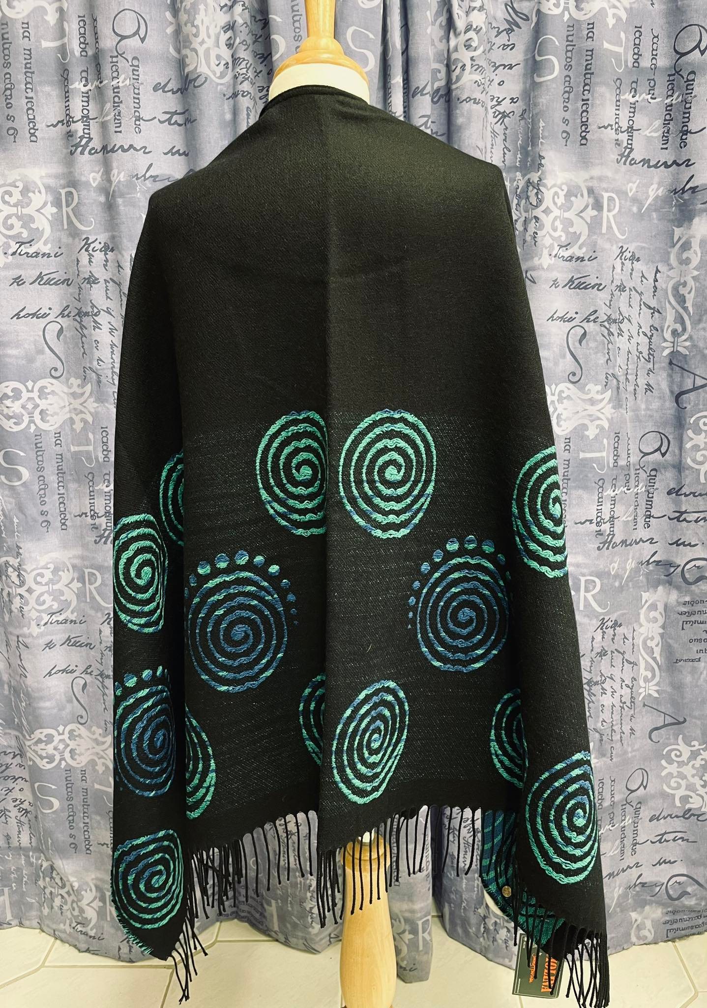 Black with Blue and Green Celtic Swirl Shawl