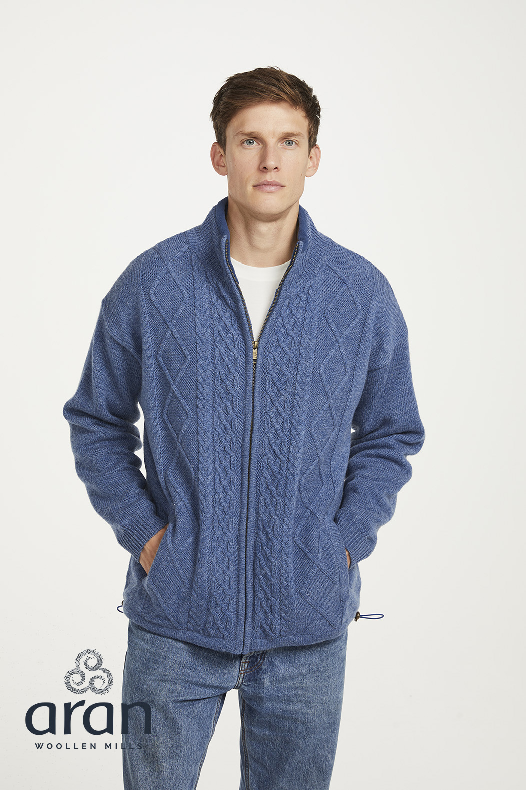 Lined Zip Cardigan in Light Blue