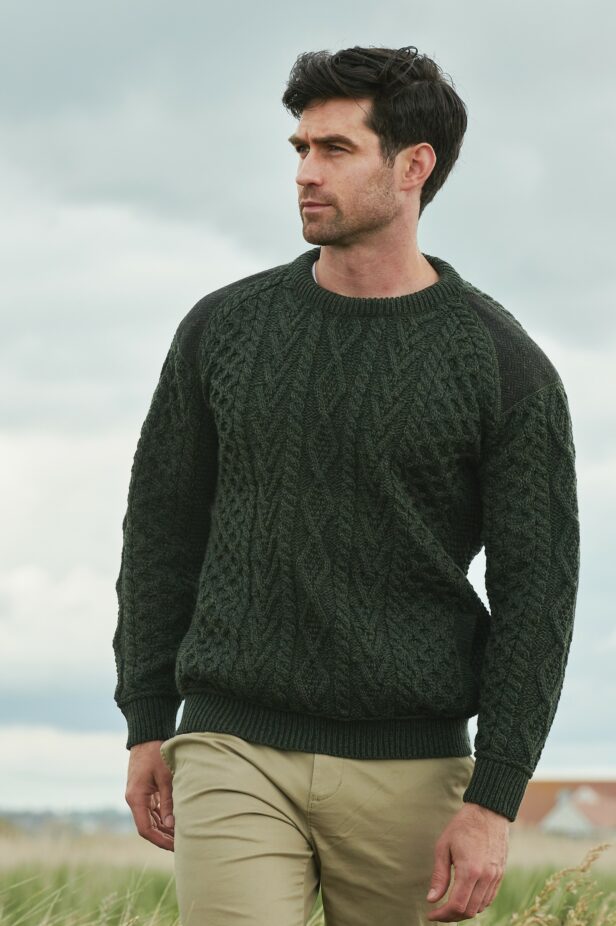Aran Crewneck With Tweed Patches