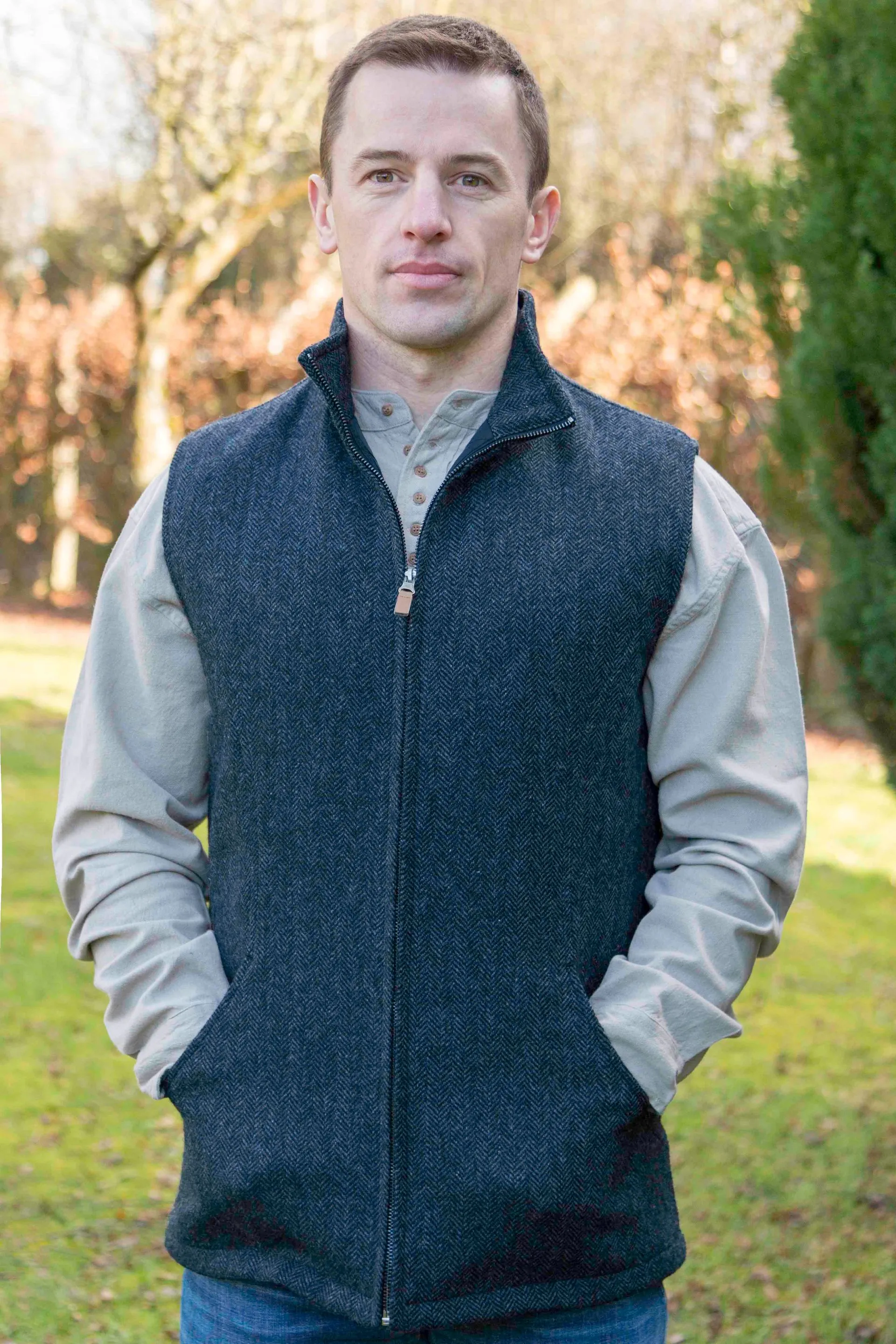 Dark Blue Tweed Wool Body Warmer
