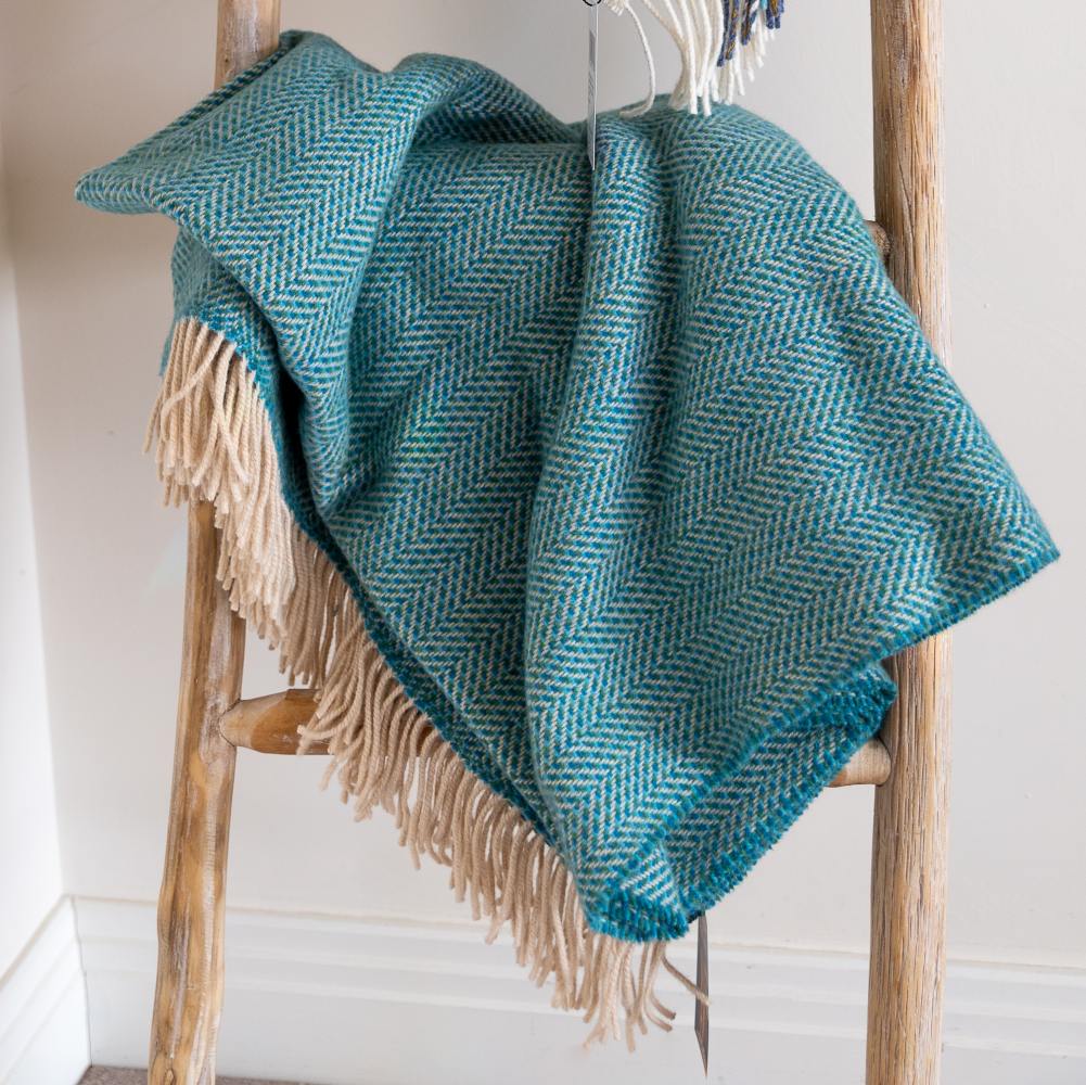 Aqua Herringbone Throw